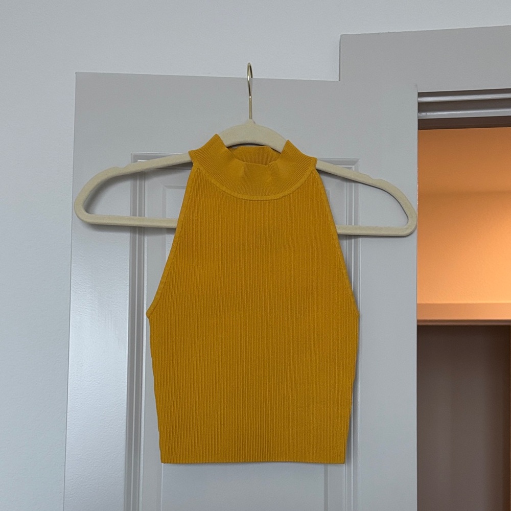 Aritzia Mustard Ribbed Crop Top
